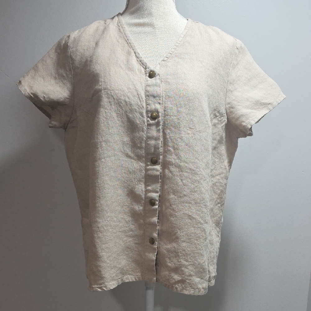 notPERFECTLINEN GETTY front snaps linen top, Beige, Size XL
